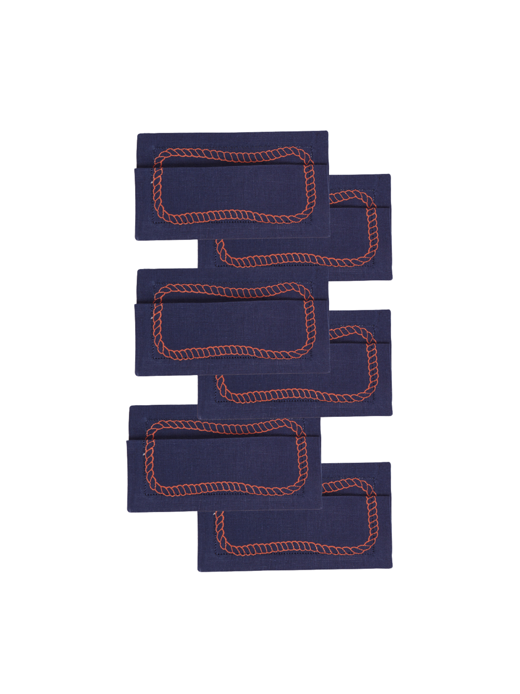 Bowline Cocktail Napkins in Navy with Blood Orange, Set of 6