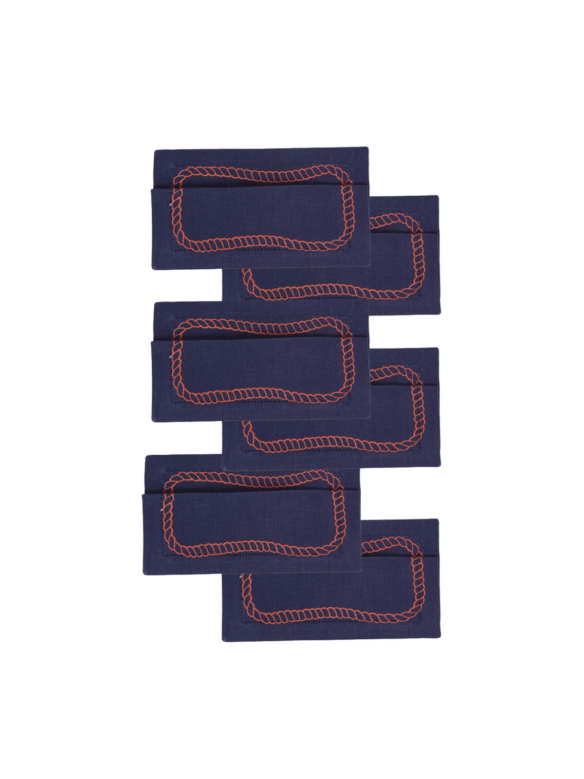 Bowline Cocktail Napkins in Navy with Blood Orange, Set of 6