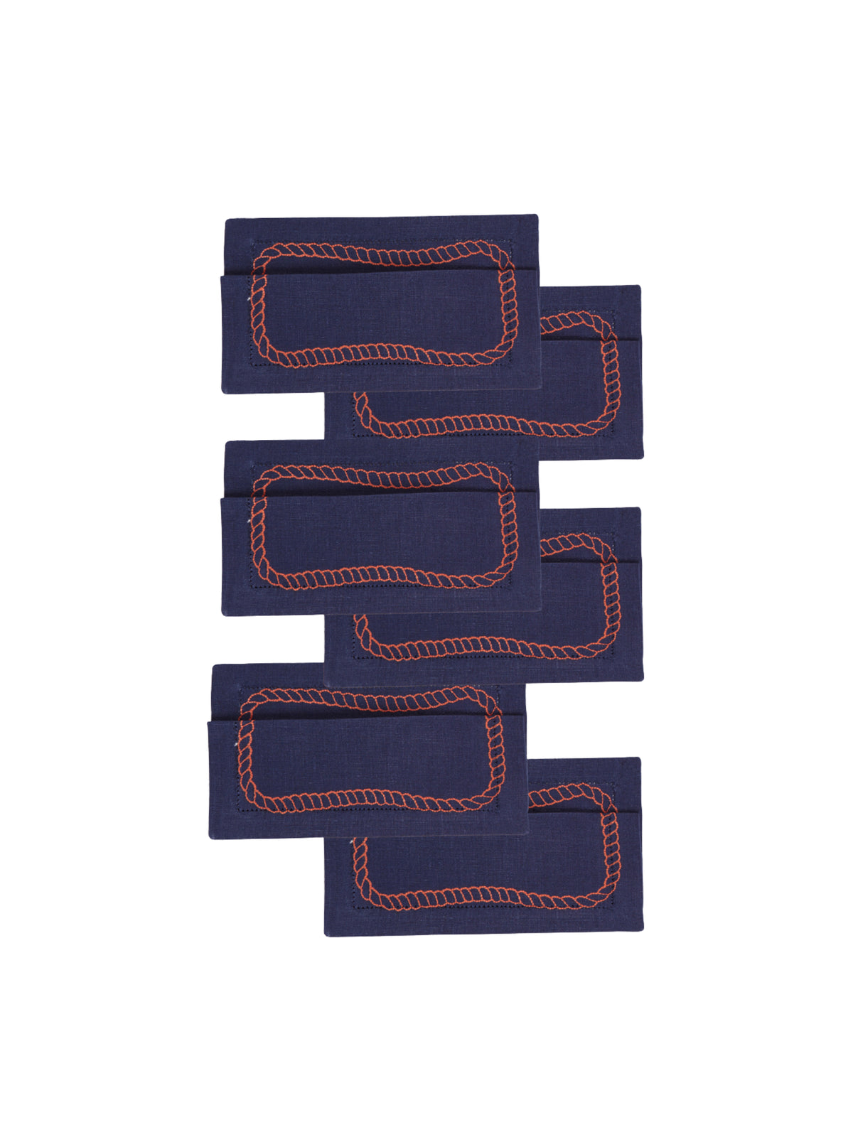 Bowline Cocktail Napkins in Navy with Blood Orange, Set of 6