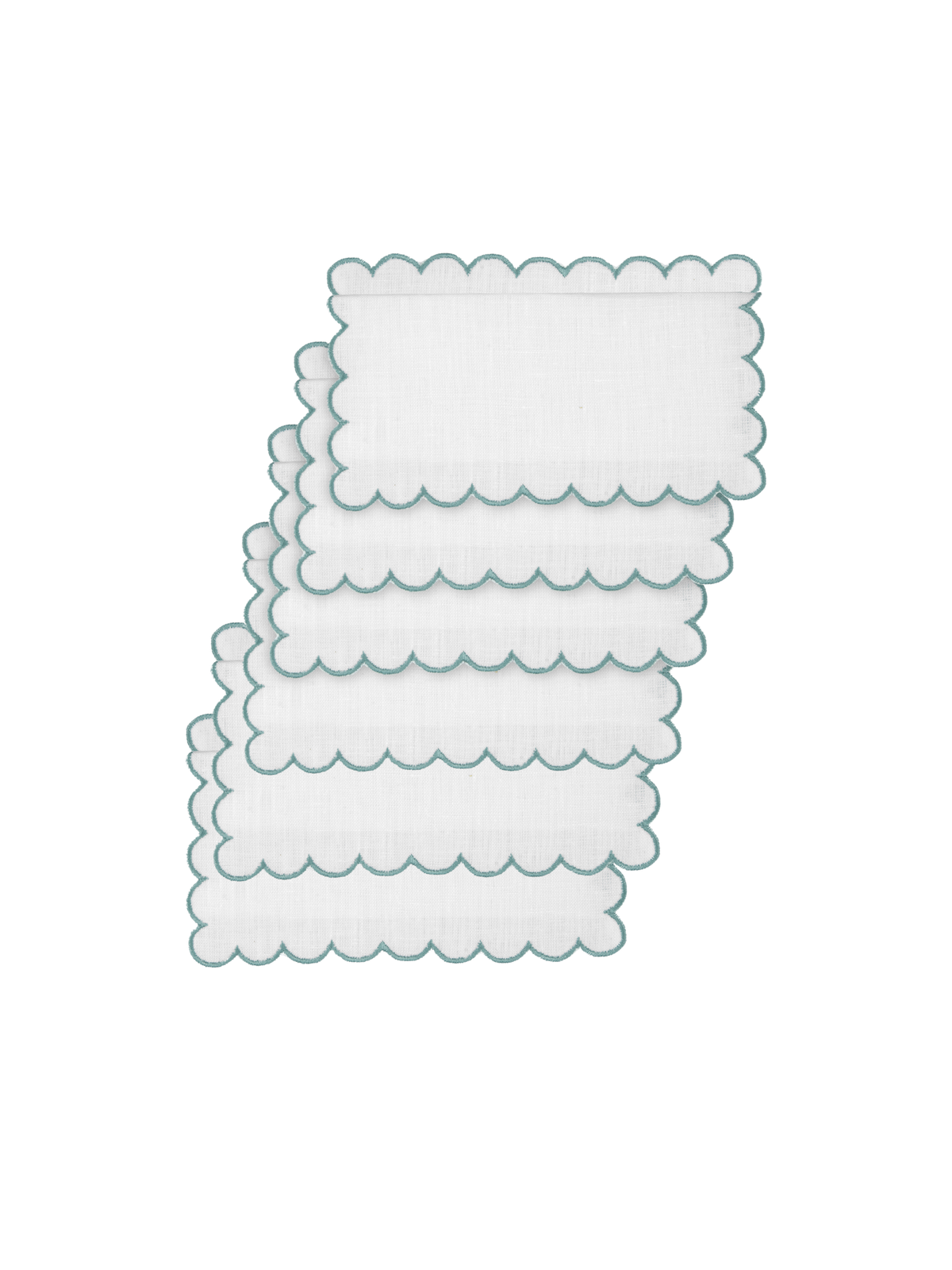 Bilbao Cocktail Napkins in White with Aqua, Set of 6
