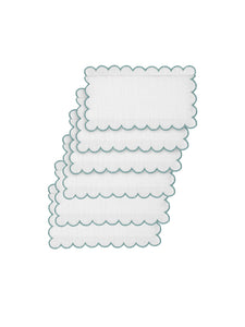 Bilbao Cocktail Napkins in White with Aqua, Set of 6