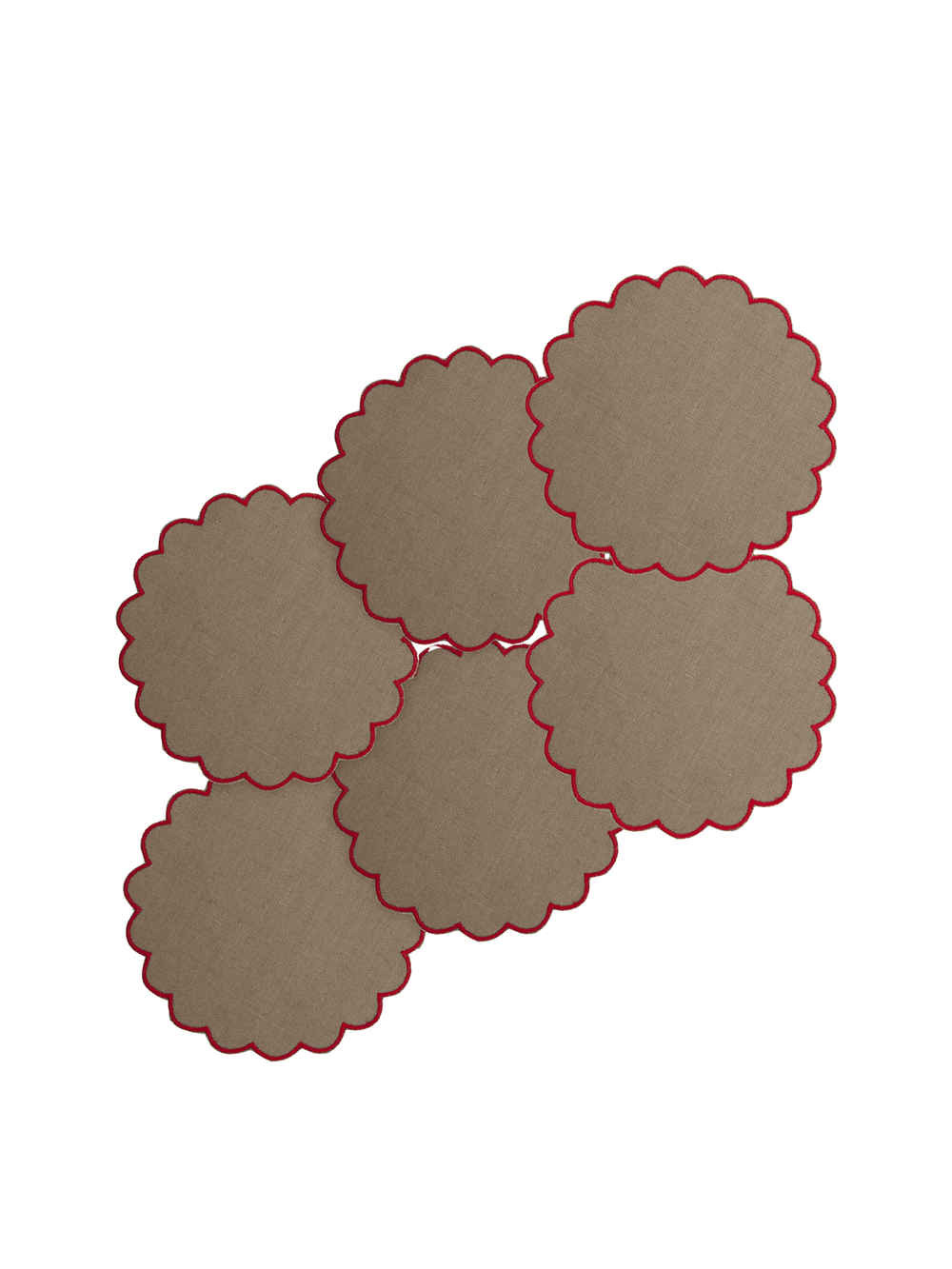 Bilbao Linen Coasters in Beige with Red, Set of 6