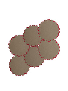 Bilbao Linen Coasters in Beige with Red, Set of 6
