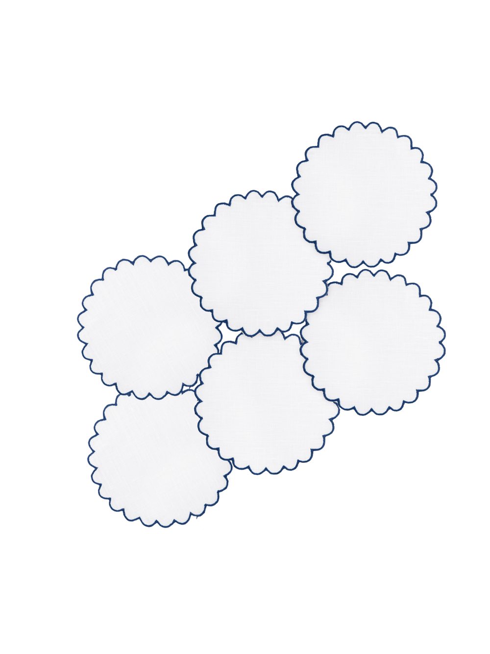 Bilbao Linen Coasters in White with Navy, Set of 6