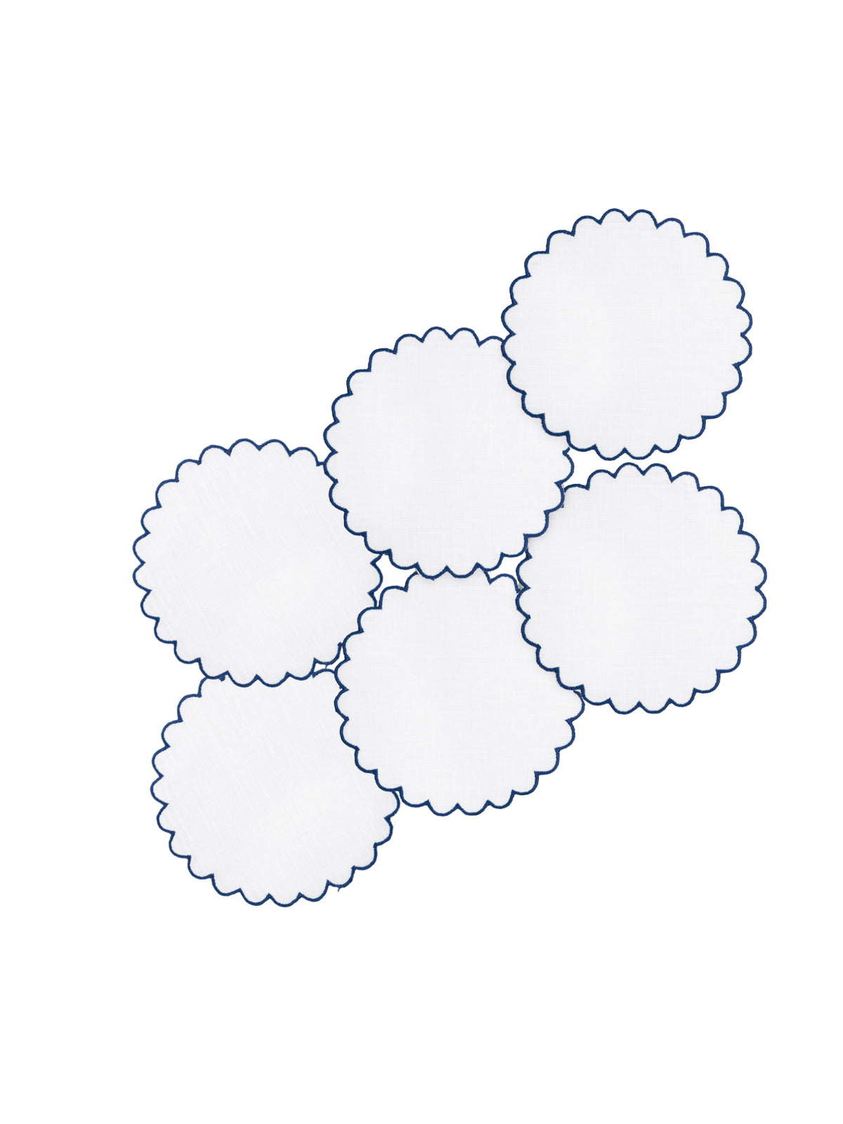 Bilbao Linen Coasters in White with Navy, Set of 6