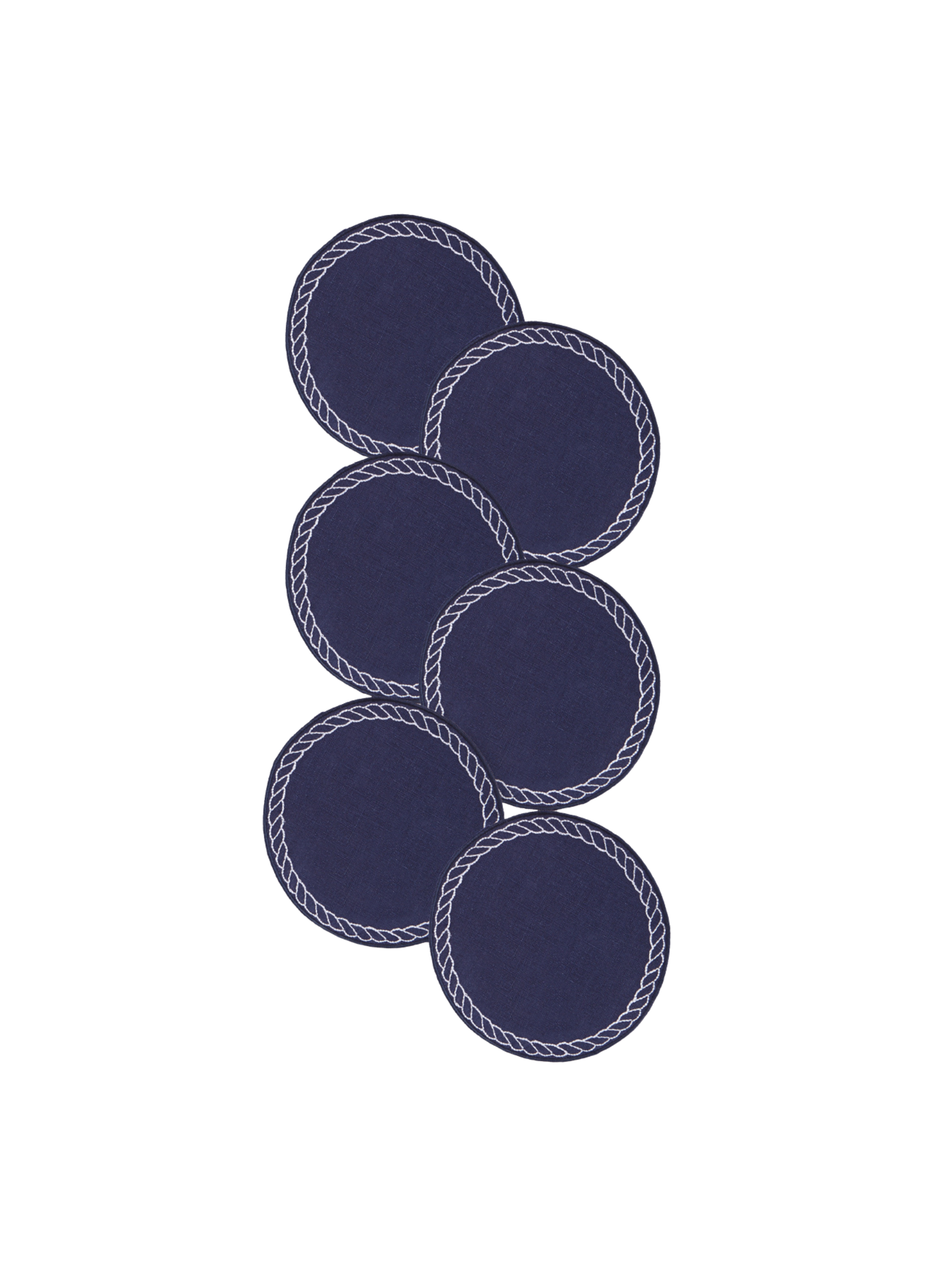Bowline Linen Coasters in Navy with White, Set of 6