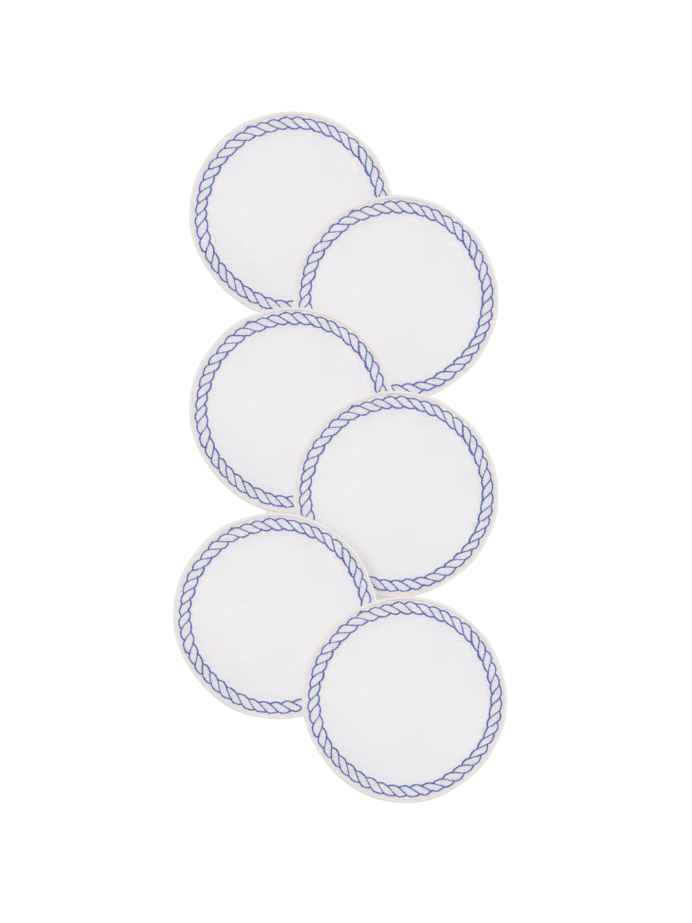 Bowline Linen Coasters in White with Navy, Set of 6