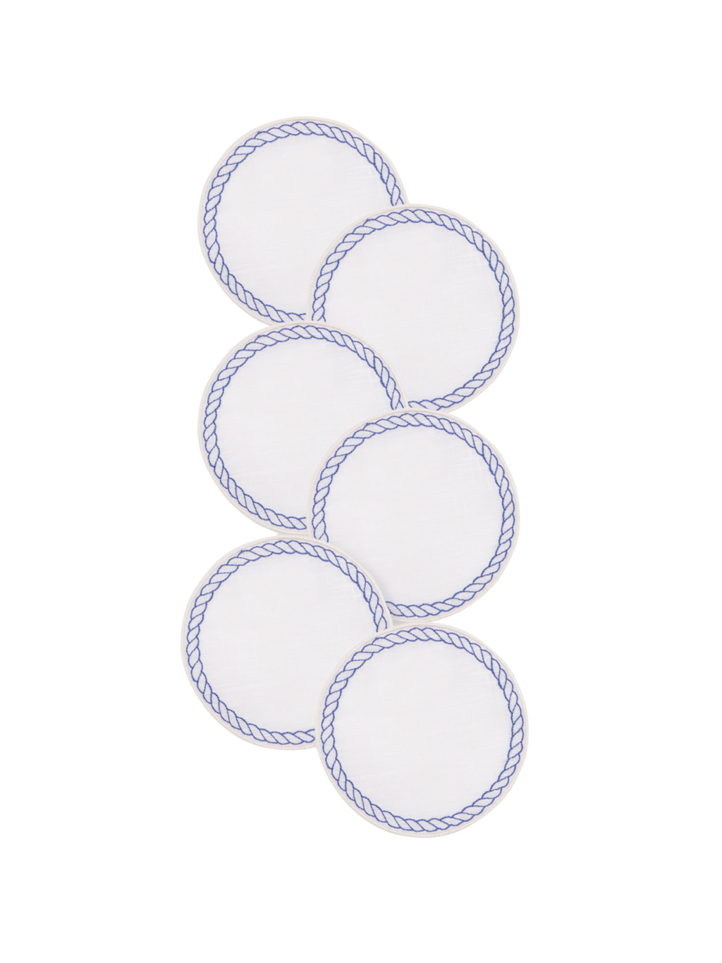 Bowline Linen Coasters in White with Navy, Set of 6