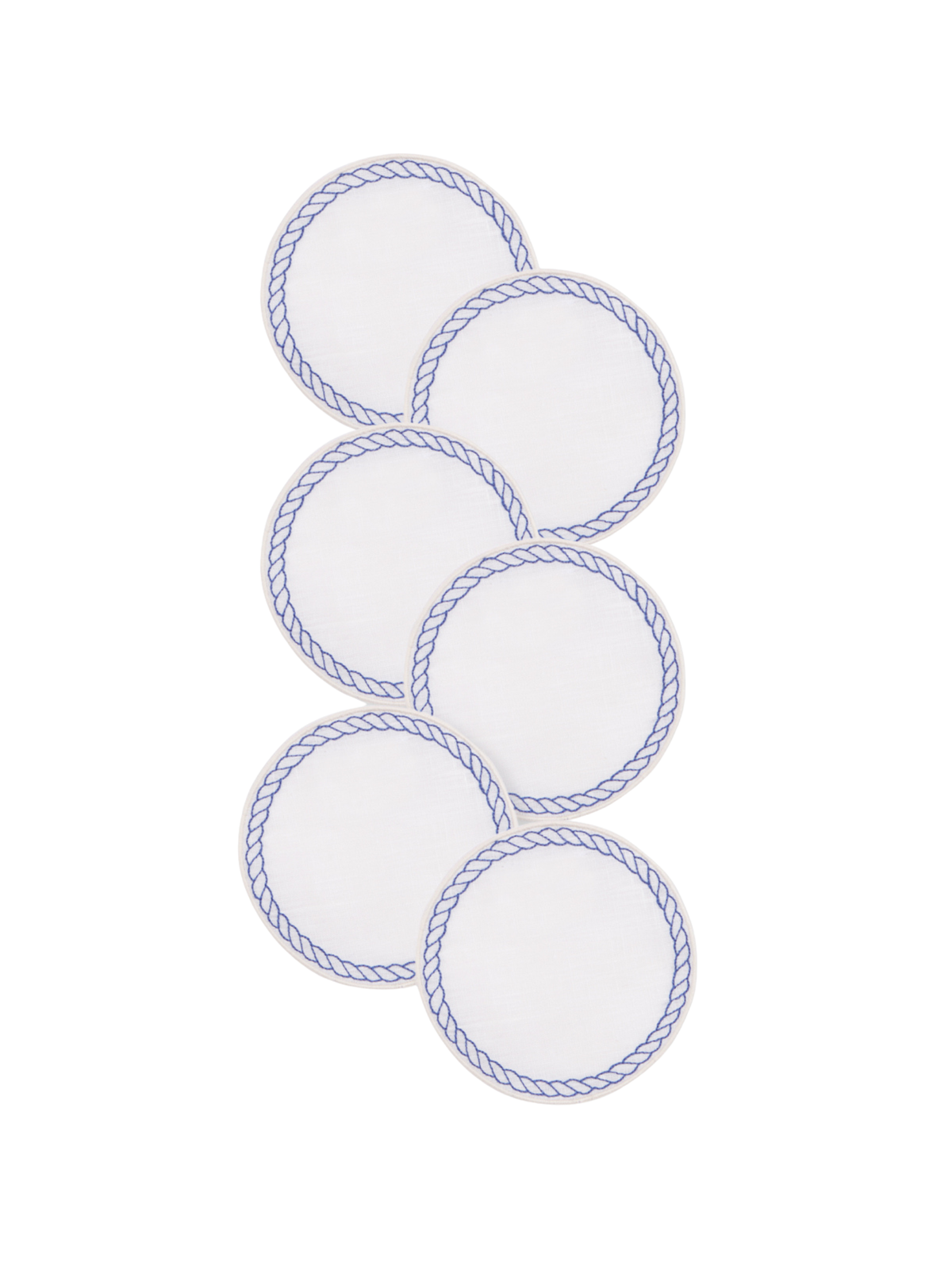 Bowline Linen Coasters in White with Navy, Set of 6