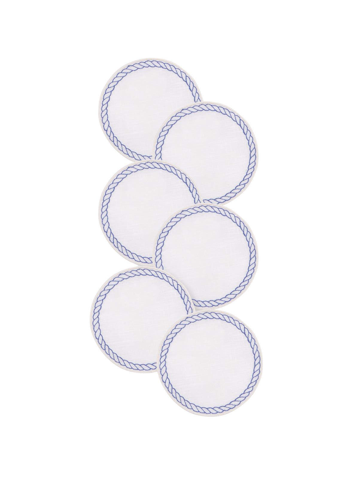 Bowline Linen Coasters in White with Navy, Set of 6