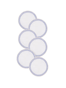 Bowline Linen Coasters in White with Navy, Set of 6