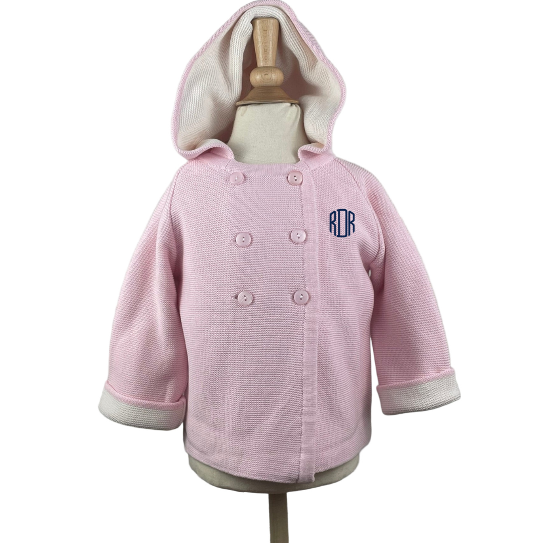 Cotton Seedstitch Double Breasted Jacket in Pink & Cream