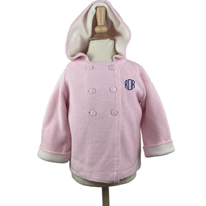 Cotton Seedstitch Double Breasted Jacket in Pink & Cream