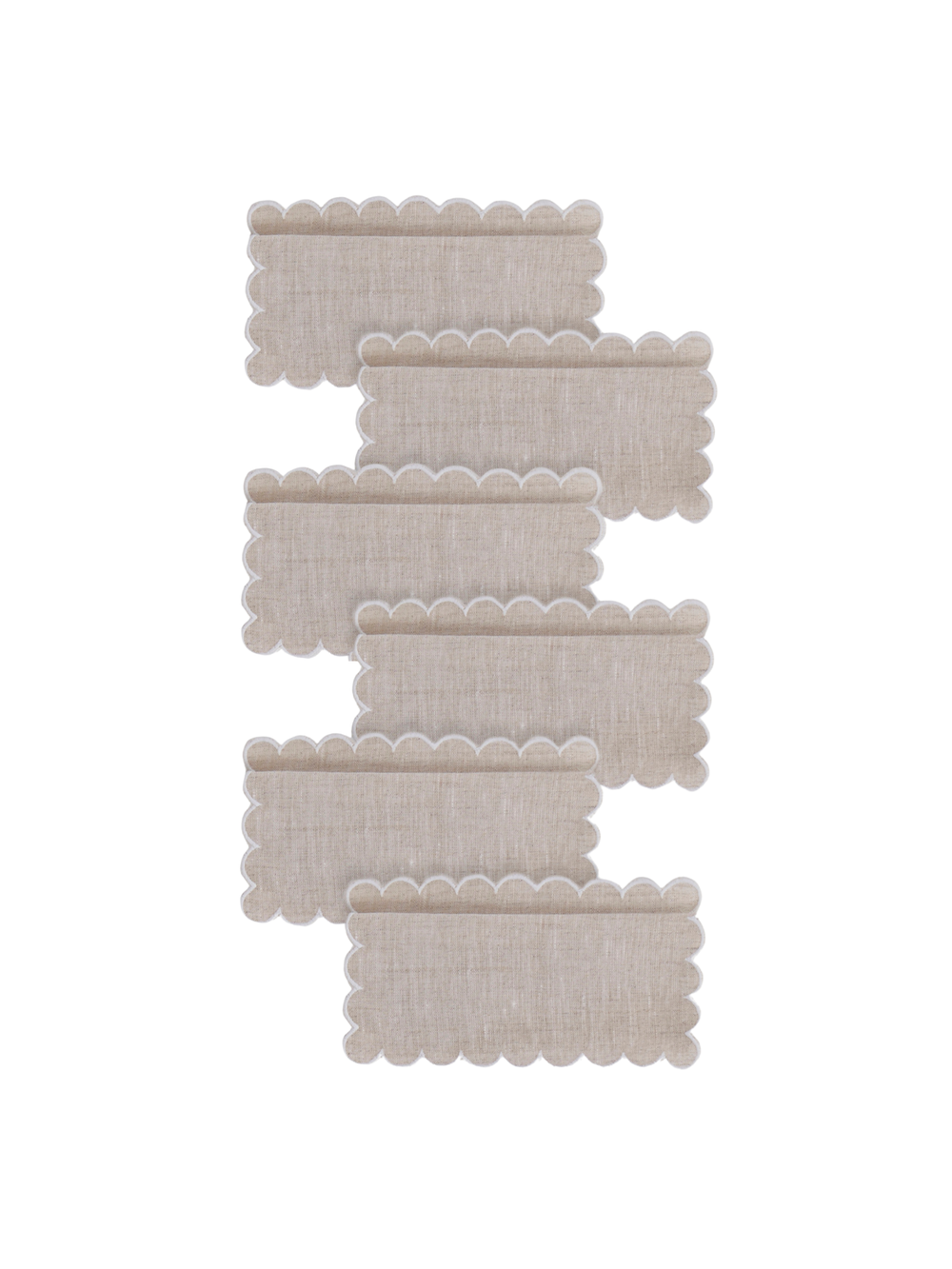 Zurbano Cocktail Napkins in Natural Linen with Off White, Set of 6