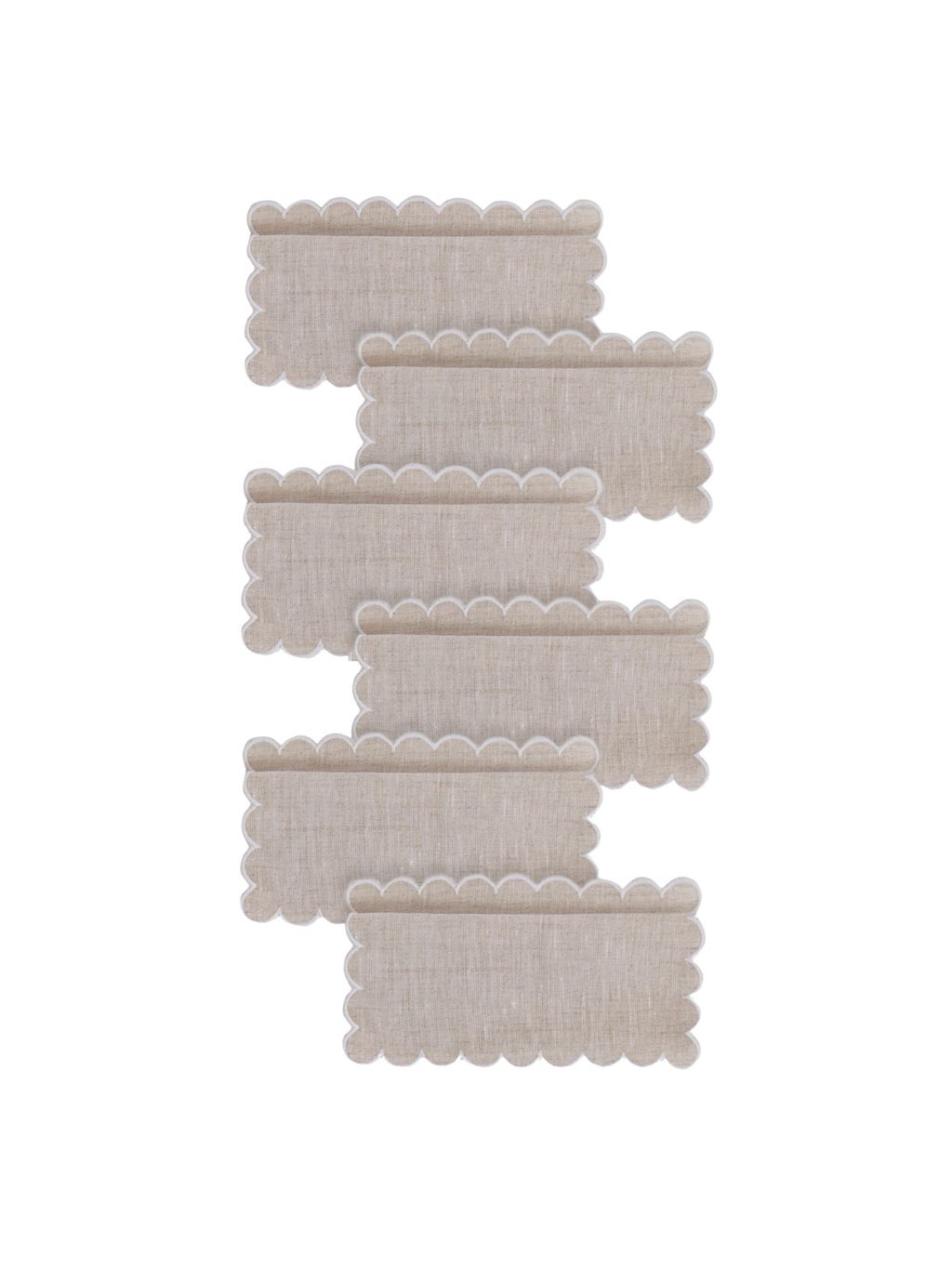 Zurbano Cocktail Napkins in Natural Linen with Off White, Set of 6