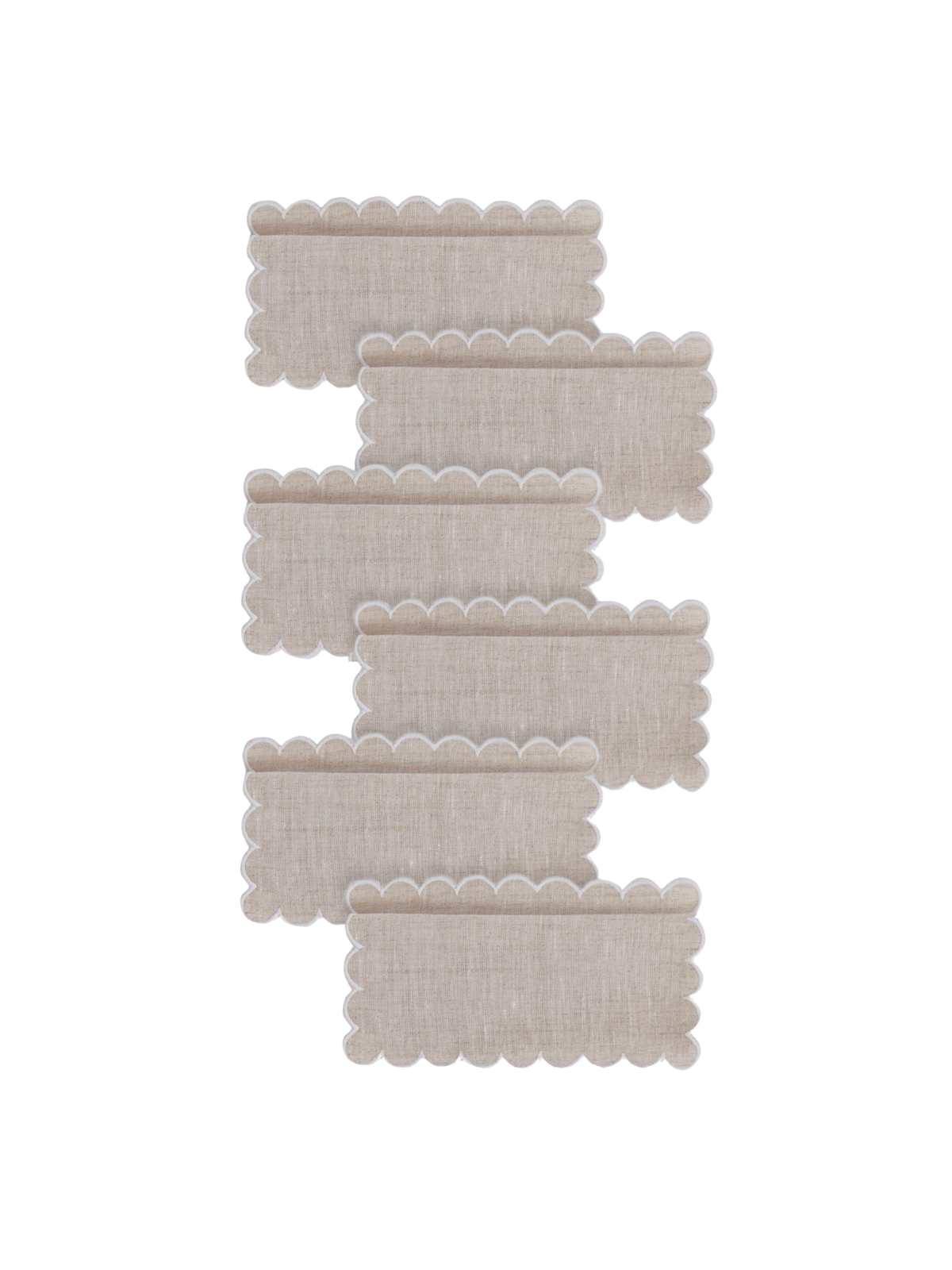 Zurbano Cocktail Napkins in Natural Linen with Off White, Set of 6
