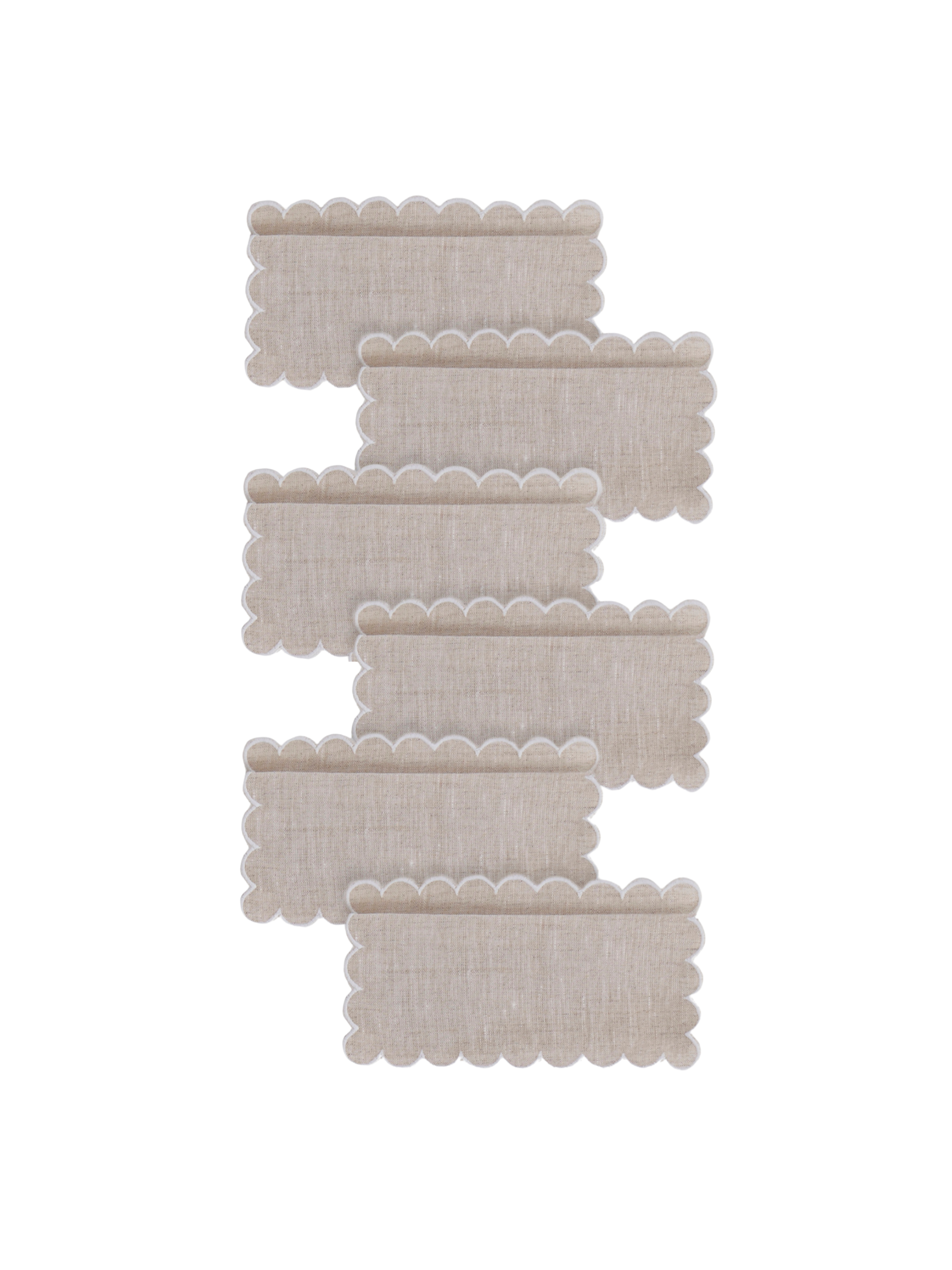 Zurbano Cocktail Napkins in Natural Linen with Off White, Set of 6