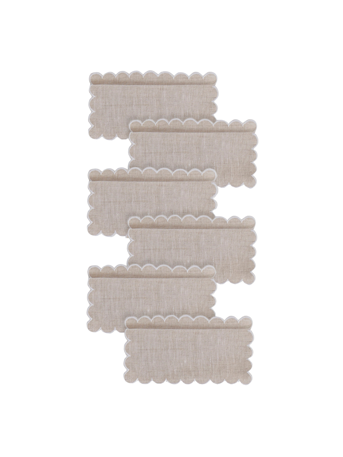 Zurbano Cocktail Napkins in Natural Linen with Off White, Set of 6