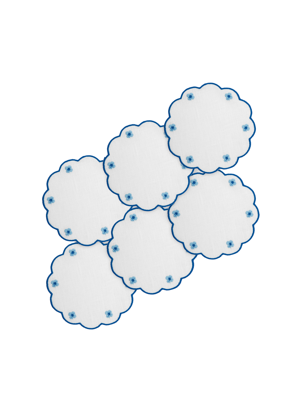 Spring Linen Coasters in Blue, Set of 6