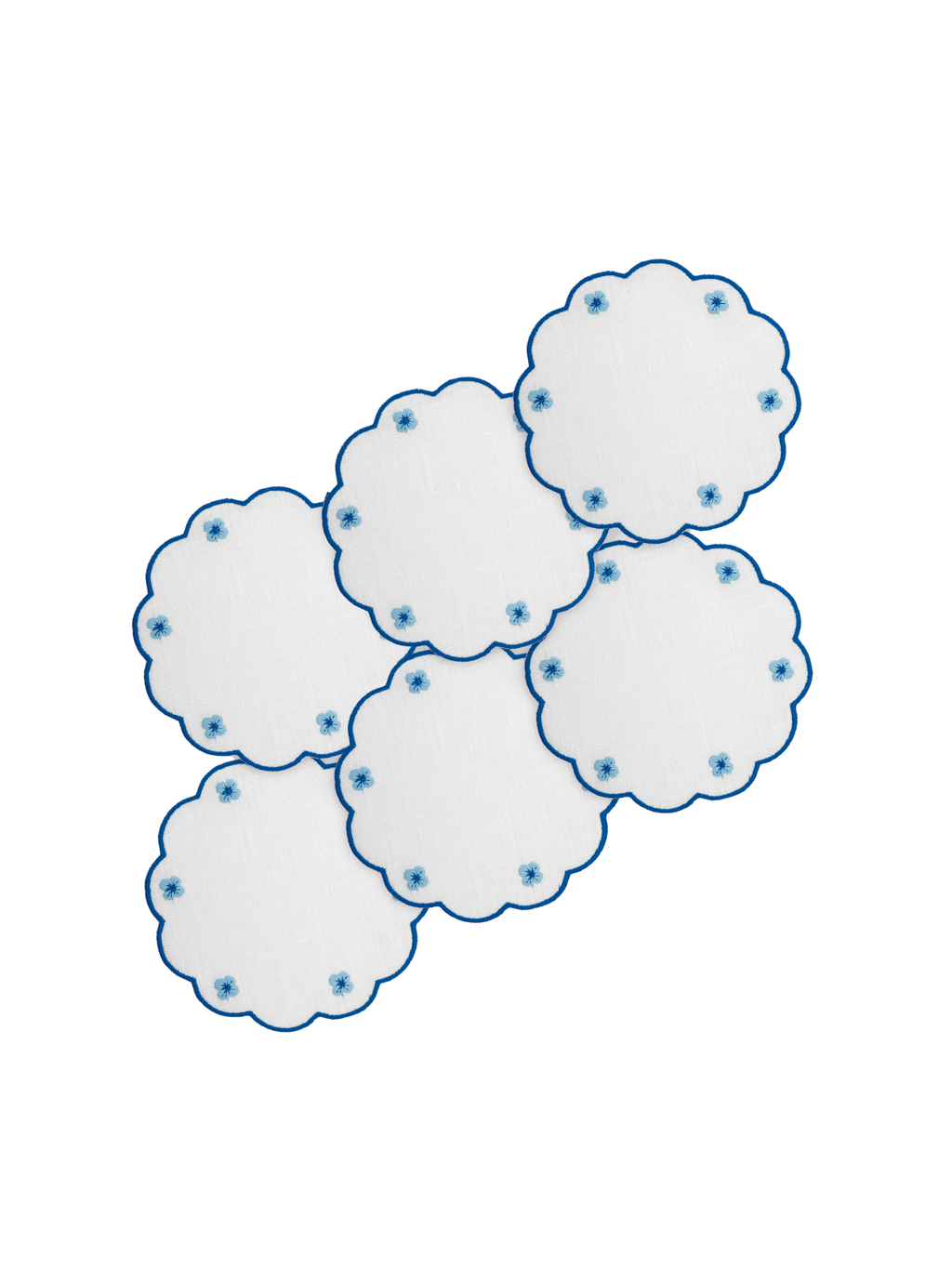 Spring Linen Coasters in Blue, Set of 6