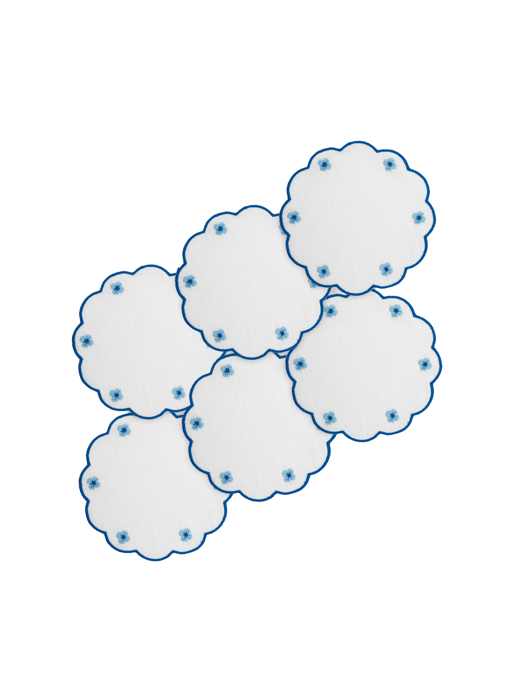 Spring Linen Coasters in Blue, Set of 6