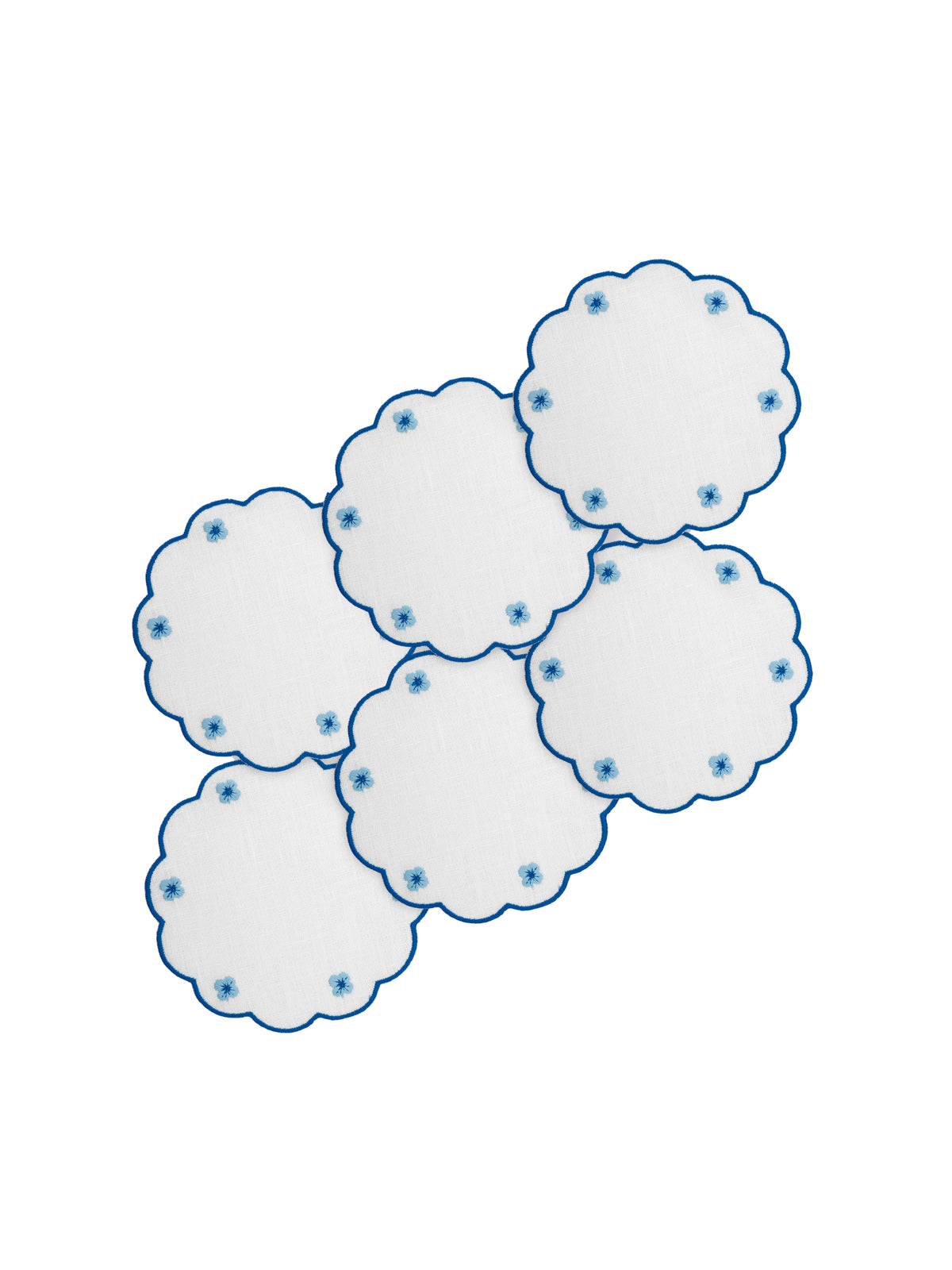 Spring Linen Coasters in Blue, Set of 6