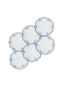 Spring Linen Coasters in Blue, Set of 6