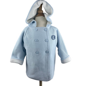 Cotton Seedstitch Double Breasted Jacket in Blue & Cream