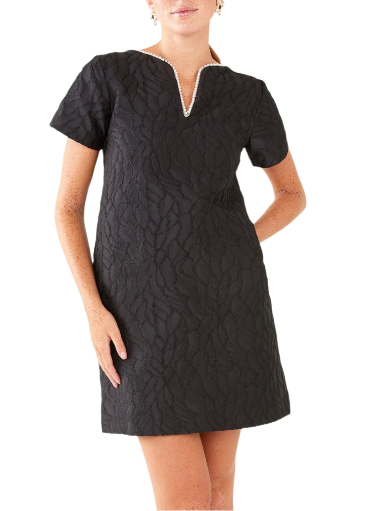 Lulu Dress Black Textured Satin Jacquard