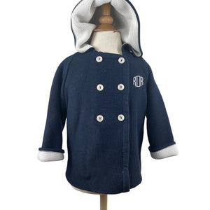 Cotton Seedstitch Double Breasted Jacket in Navy & Cream