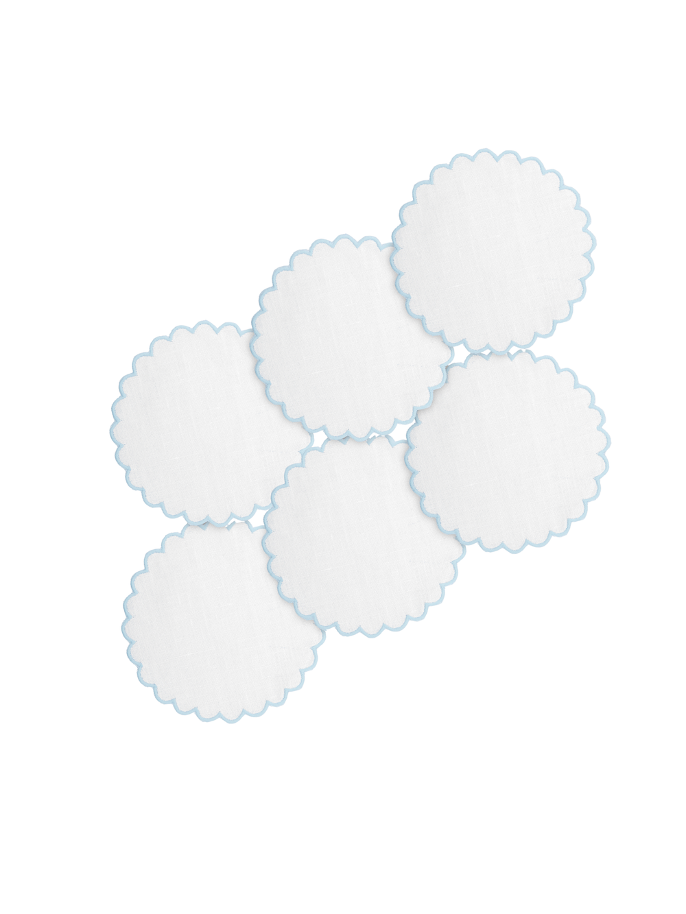 Zurbano Linen Coasters in Off White with Baby Blue, Set of 6
