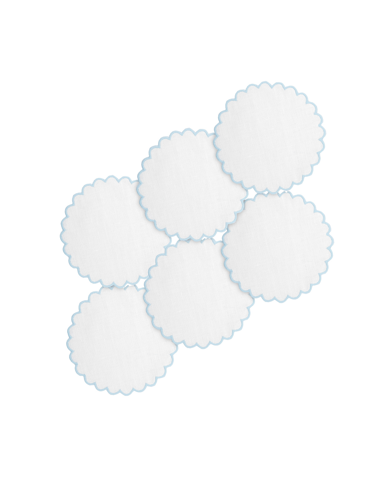 Zurbano Linen Coasters in Off White with Baby Blue, Set of 6