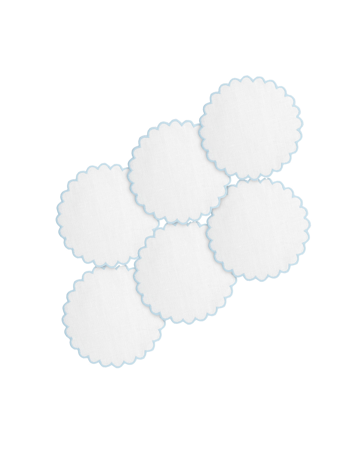 Zurbano Linen Coasters in Off White with Baby Blue, Set of 6