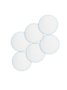 Zurbano Linen Coasters in Off White with Baby Blue, Set of 6