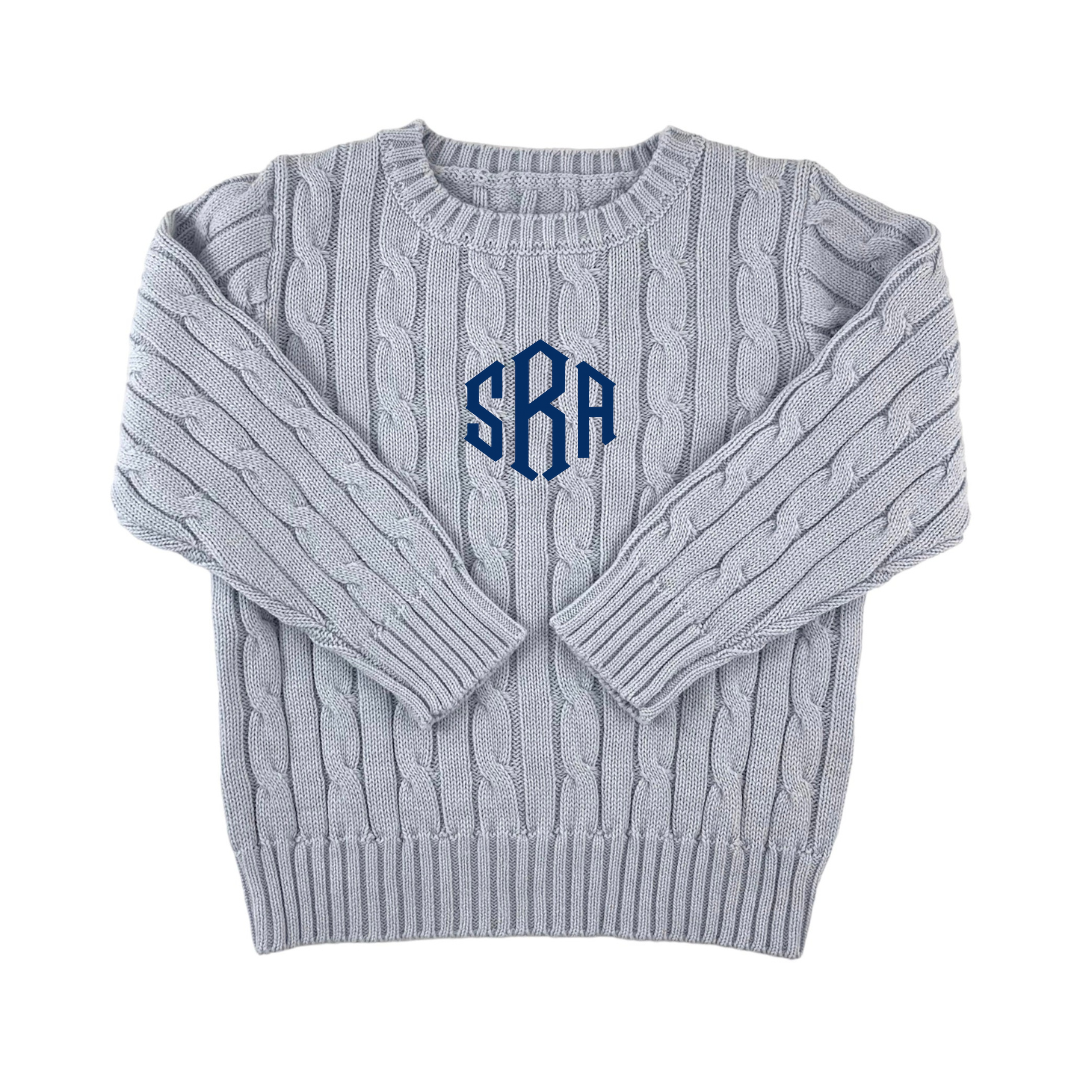 Cable Crewneck Knit Sweater in Light Blue