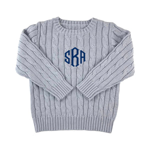 Cable Crewneck Knit Sweater in Light Blue