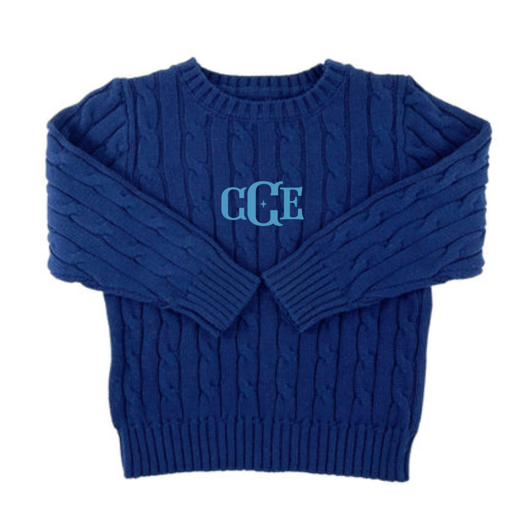 Cable Crewneck Knit Sweater in Navy