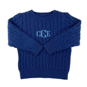 Cable Crewneck Knit Sweater in Navy