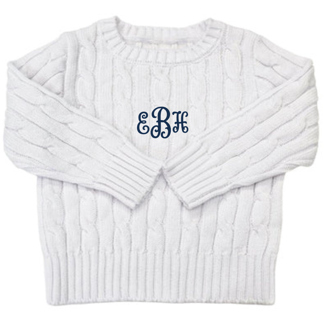 Cable Crewneck Knit Sweater in White