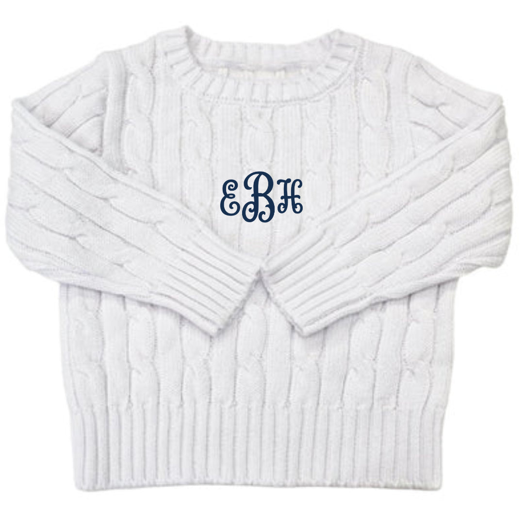 Cable Crewneck Knit Sweater in White