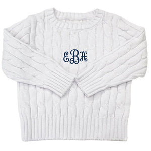 Cable Crewneck Knit Sweater in White