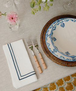 Rebecca Udall Sophie Classic Two Cord Napkin, Midnight Blue with Eleanor Crockery