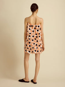 Mini Dress with Floral Appliqué in Anenome
