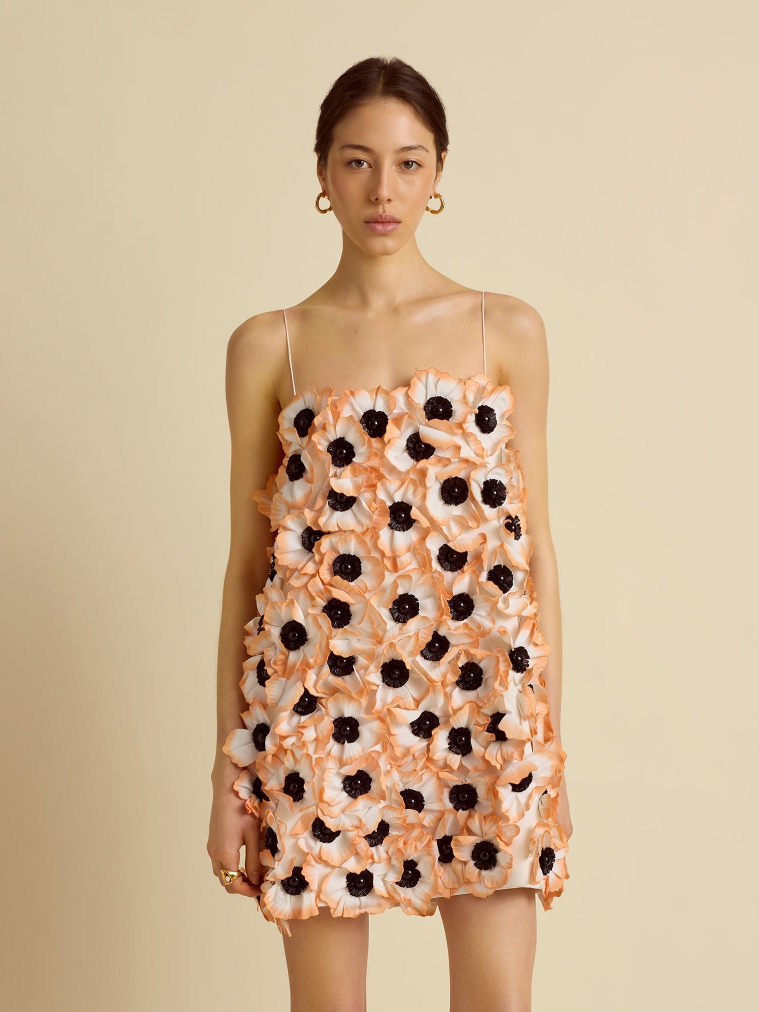 Mini Dress with Floral Appliqué in Anenome