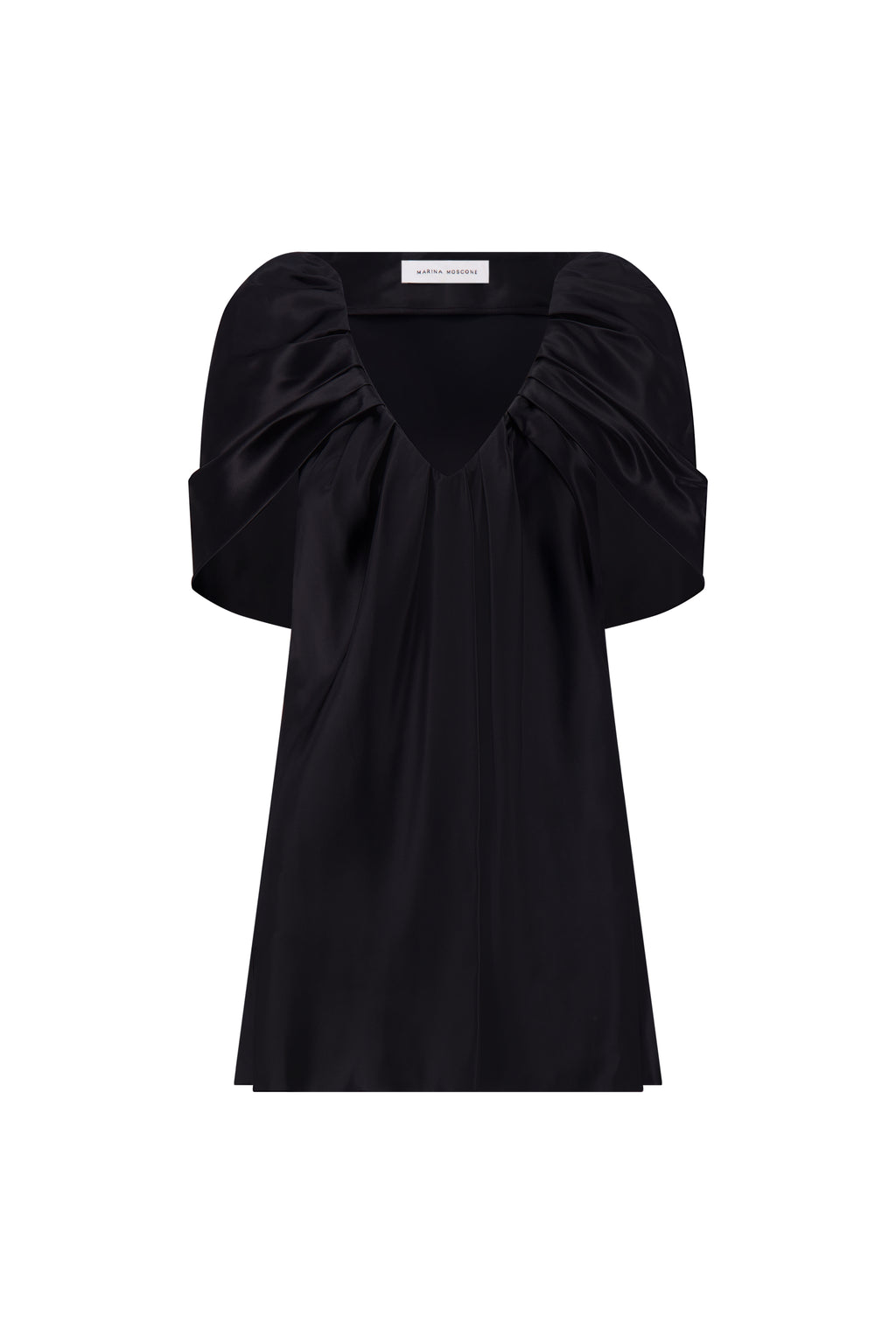 Satin Top with Draped Neckline in Black