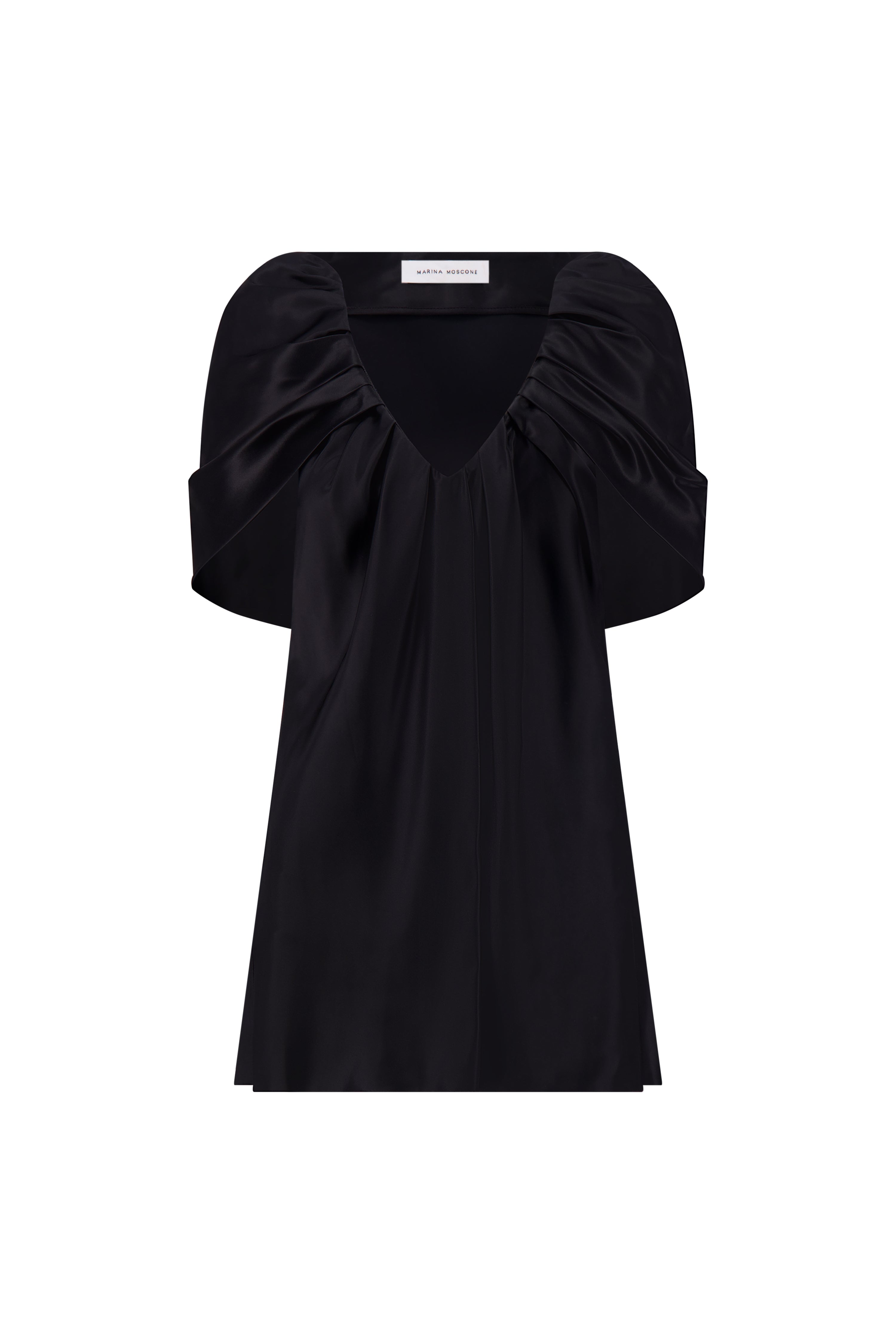 Satin Top with Draped Neckline in Black
