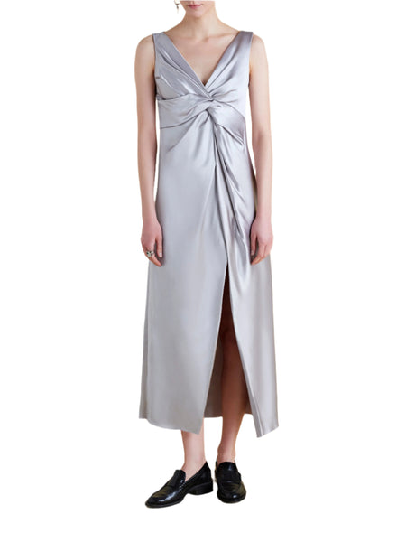 Marina Moscone Women's Satin V-Neck Twist Dress - Pale Grey