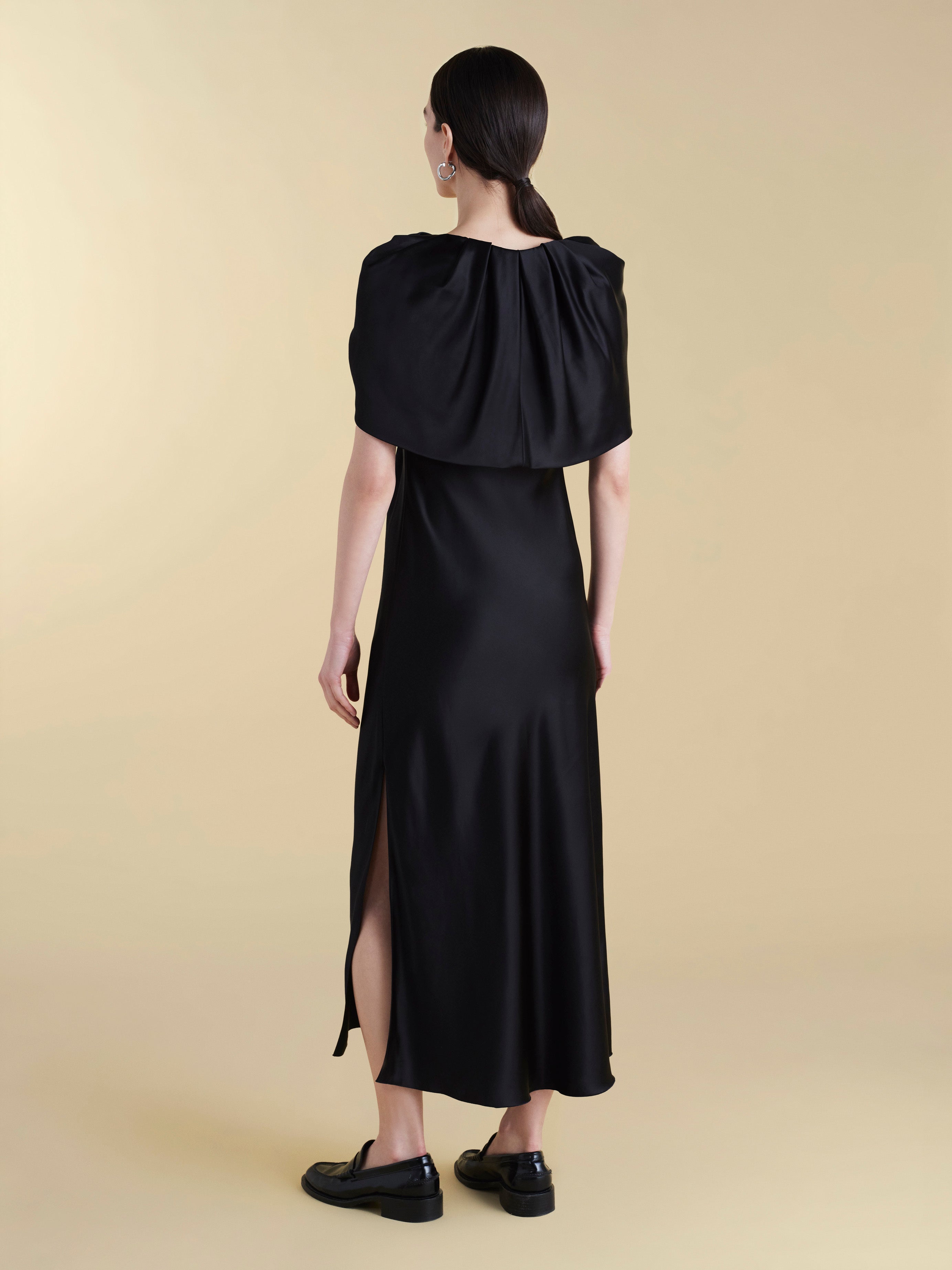 Satin Sheath with Draped Neckline in Black