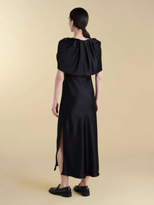 Satin Sheath with Draped Neckline in Black