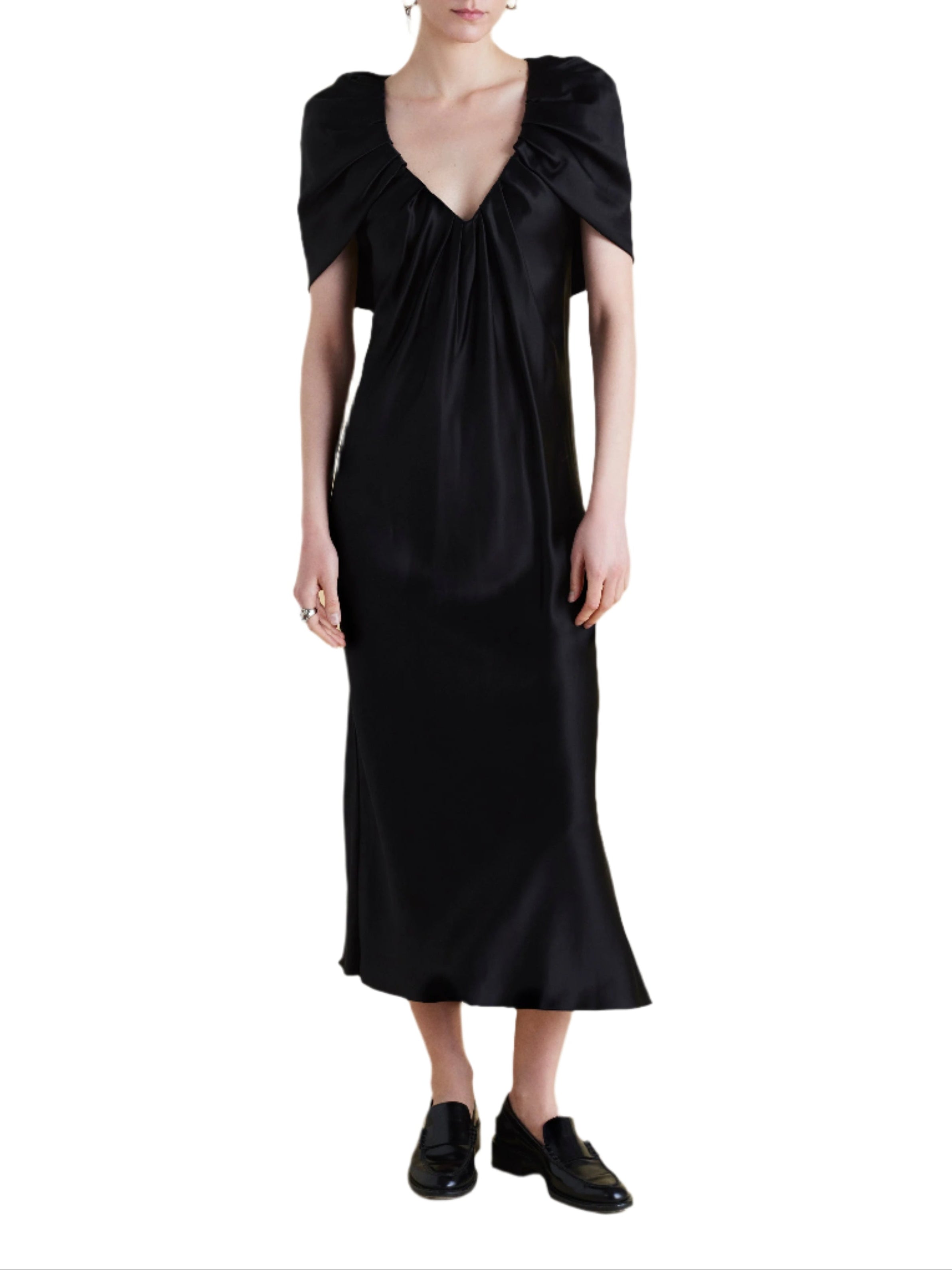 Satin Sheath with Draped Neckline in Black